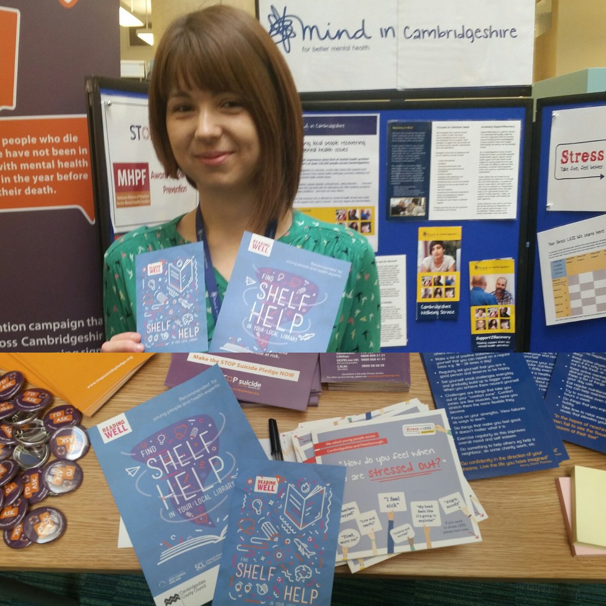 cpslmind's tweet photo. Proud to be at the #Shelfhelp launch @cambslib #Huntingdon earlier with #StressLESS  @stopsuicidecam @CambsCC @HW_CAMBS @Centre33Camb https://t.co/9BAgOOLy9t