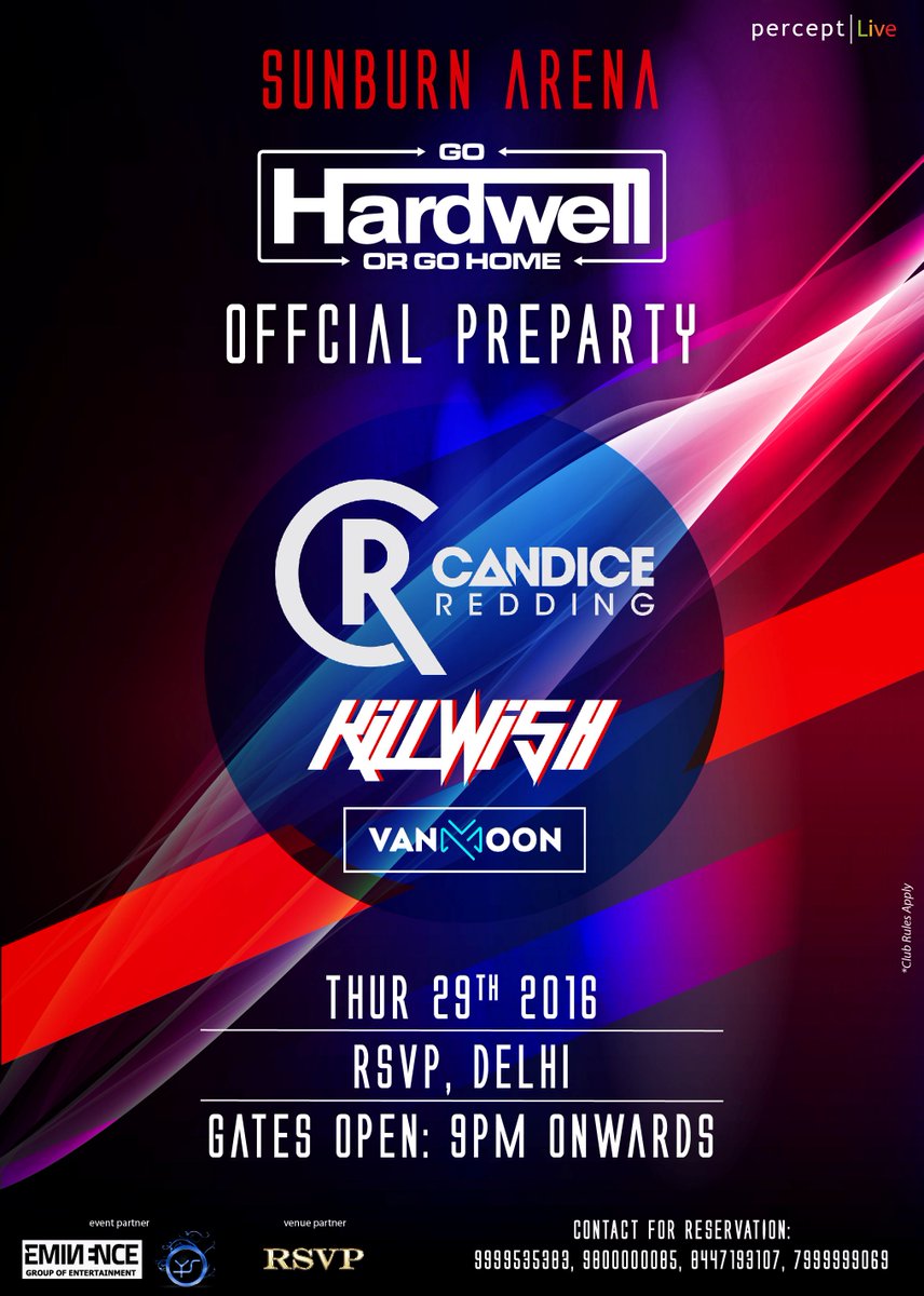 SunburnFestival's tweet photo. #NewDelhi - #SunburnArena PreParty with @Candice_Redding & #Killwish at 'Club RSVP' on 29 Sept. More details: https://t.co/X9a2IGAJFy https://t.co/MPkBjFXyeN