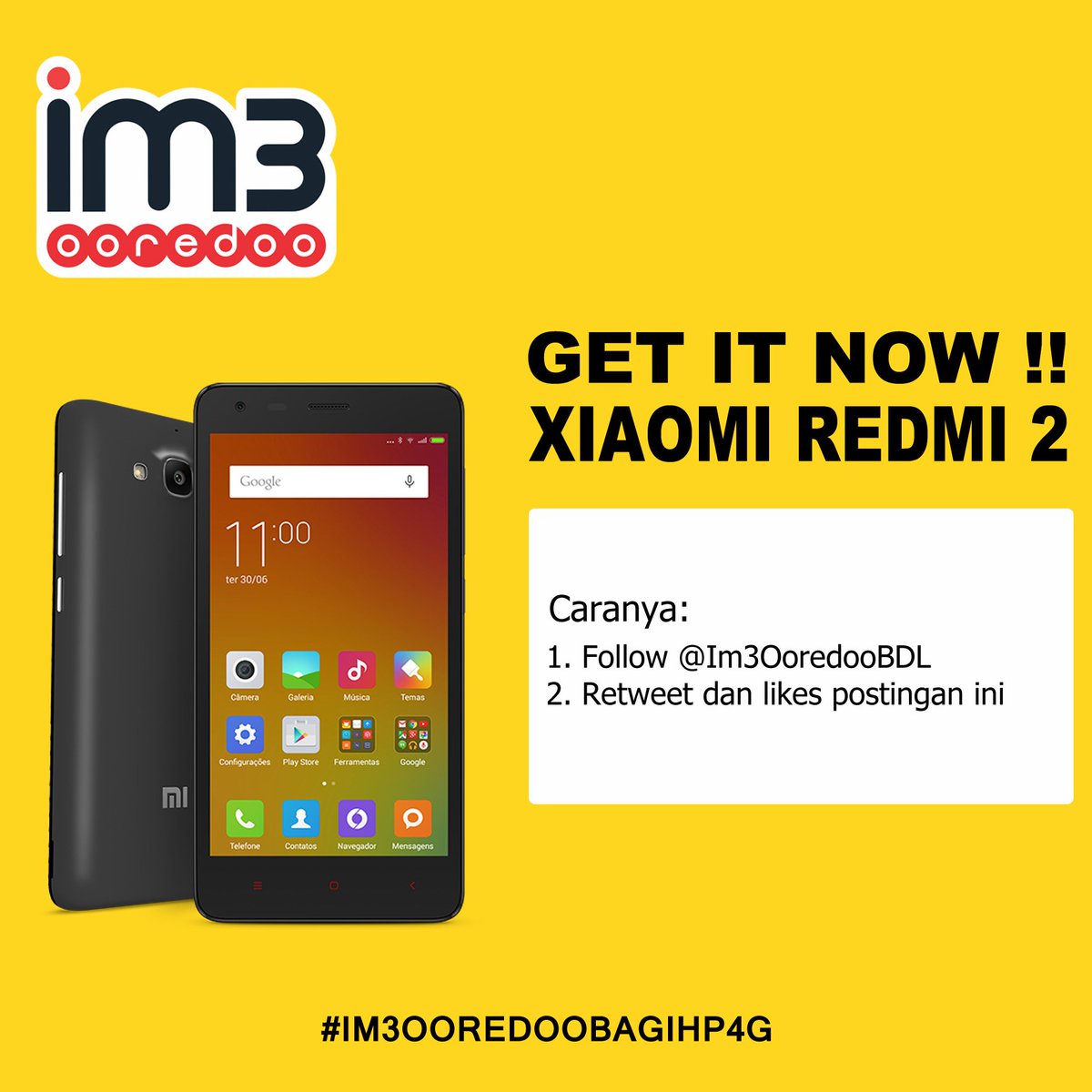 IM3OoredooBDL's tweet photo. Siapa yang mau Xiaomi Redmi 2 ?? yuk merapat ke @IM3OoredooBDL + Retweet dan likes postingan ini #IM3OOREDOOBAGIHP4G https://t.co/lt5nECGsix