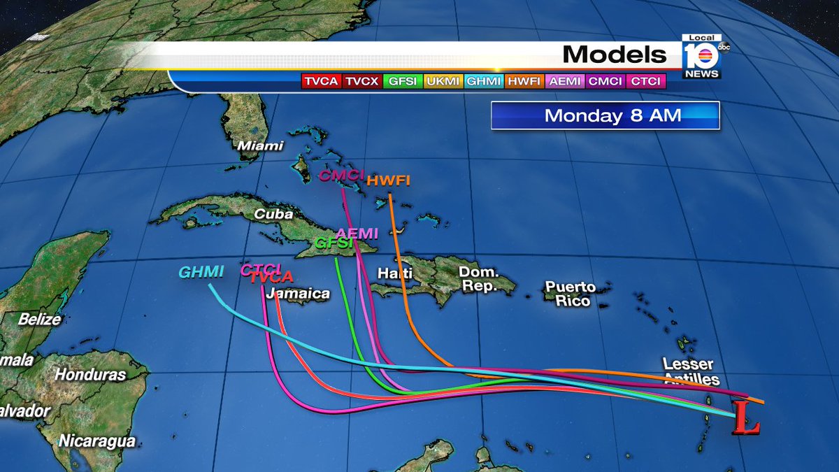 Here are the latest track models from @TrentAricTV on what is likely to become "Matthew" later today https://t.co/kIEPSUmGFM