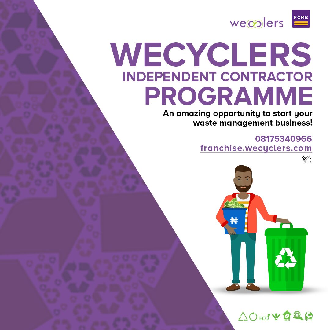 realwecyclers's tweet image. Interested in recycling and #entrepreneurship? This is your chance. Visit franchise.wecyclers.com to be a part of this with .@MyFCMB