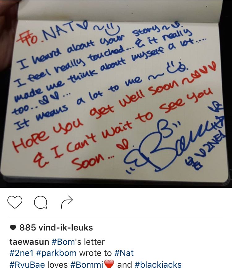 WeLoveBom's tweet photo. [INSTAGRAM] 16.09.28 taewasun: BOM's Letter to "NAT" @4everpredebut ❤️ 

@haroobomkum soo sweet of you ❤️❤️❤️ https://t.co/5f6MjR1JdC
