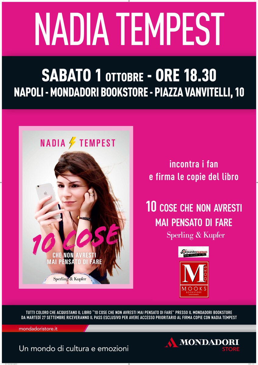 MooksLibreria's tweet photo. @TempestNadia a Napoli da @MooksLibreria con @radiopuntonuovo 
"10 cose che non avresti mai pensato di fare" sabato 1 ottobre #savehedate https://t.co/HtL8bur4eq