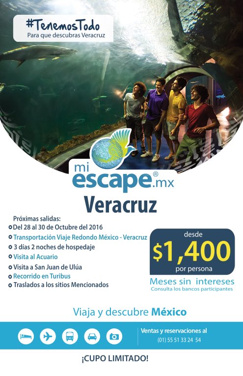 JuanHughes's tweet photo. 3 días y 2 noches en #Veracruz con @miescapemx transporte redondo desde CDMX, Acuario, San Juan de Ulúa, Turibus y Transfers por $1,400 mxn https://t.co/OE2F7vj273