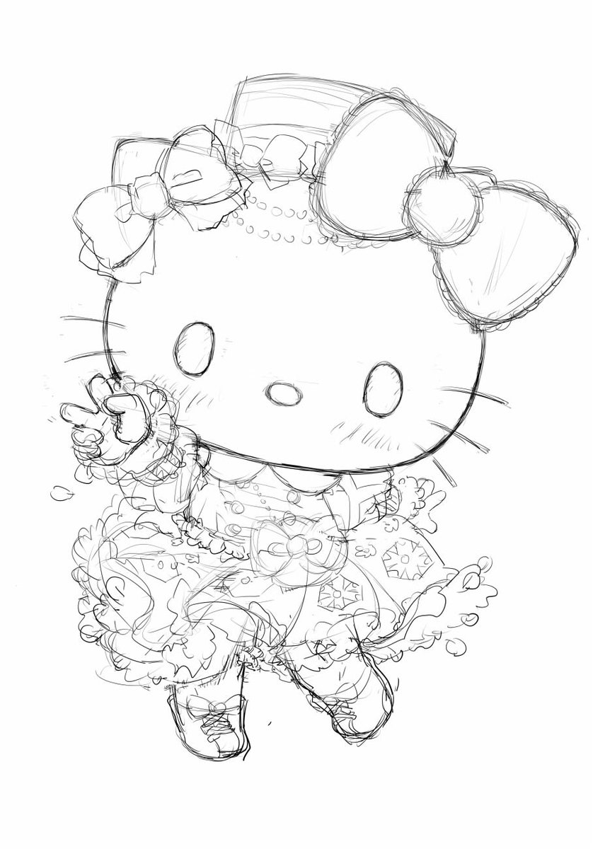 熊犬わんこ クリスマスキティちゃん下書きの調整はこんなかんじかな サンリオのキャラさんってほんとうに無駄のないデザインでかわいく描くの難しいわんこ