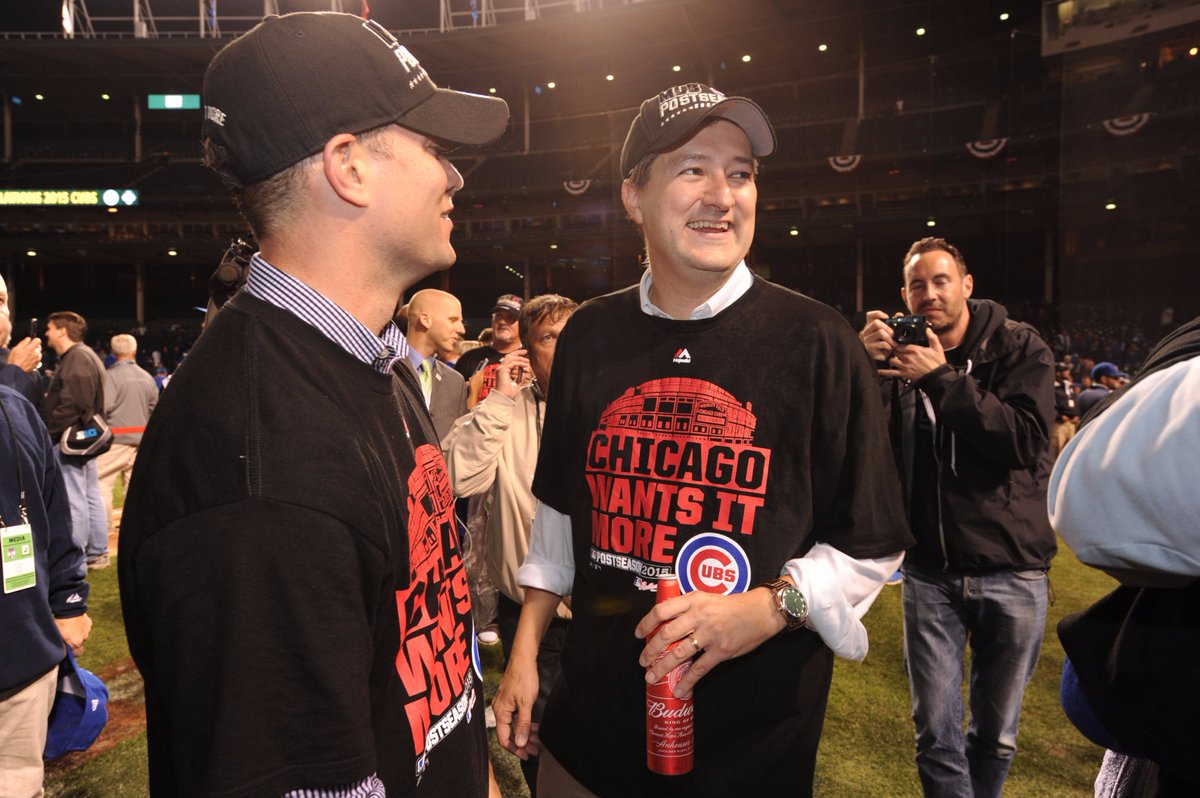 Cubs's tweet photo. #Cubs Chairman Tom Ricketts announces the team and President of Baseball Operations Theo Epstein have agreed to a five-year extension. https://t.co/fksXbyl4K5
