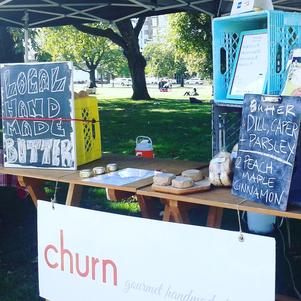I'm at the Main St. Farmer's Market today 2-6pm. Lots of fresh butter &amp; biscuits! <a href="/VanMarkets/">Vancouver Farmers Markets</a> #mainstreetvfm #butterisbetter