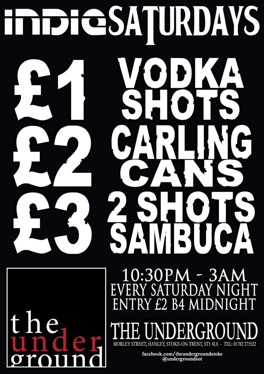 Don't forget - <a href="/WeFewOfficial/">We Few</a> this Saturday with <a href="/ThievesAsylum/">Thieves Asylum</a>, Filth and Dom Morgan! Followed by Indie Saturdays new drink offers: