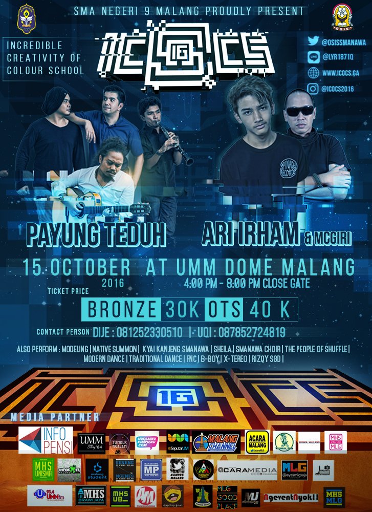15 Oktober 2016 | <a href="/osissmanawa/">OSIS/MPK SMAN 9 MLG</a> presents "ICOCS" w/ <a href="/payungteduh/">payungteduh</a> | Dome UMM | Info Instagram : @icocs2016