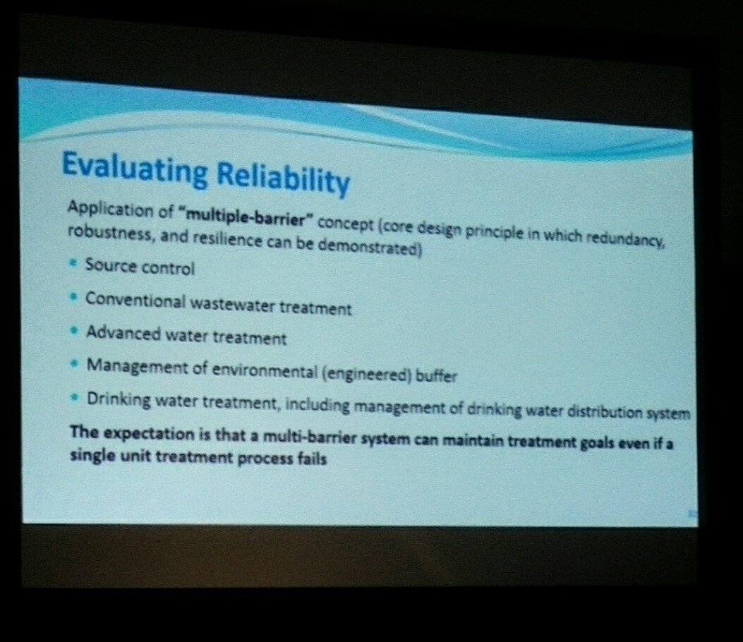 <a href="/WEFTEC/">WEFTEC</a> Andy Salveson <a href="/CarolloTweets/">Carollo Engineers</a>  shares important lessons from DPR research. "Bottomline CA found DPR is feasible" #futureofwater