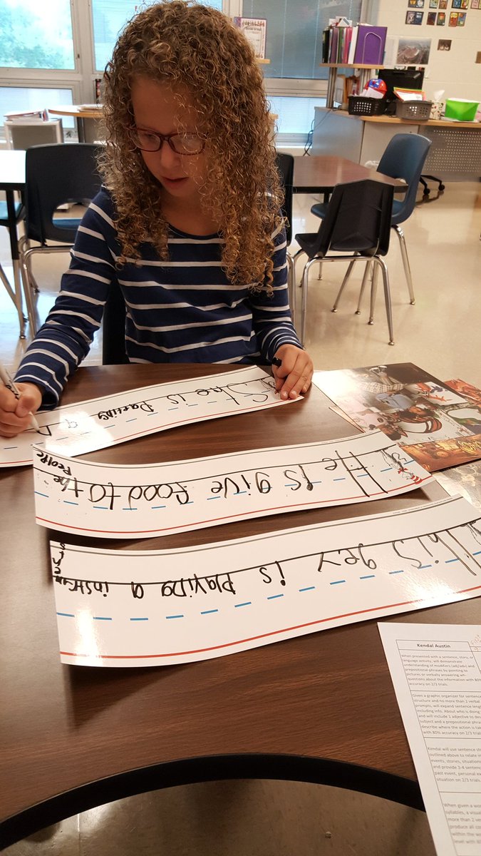 MrsBeckSLP's tweet photo. Excited to finally break out my $1 purchase. Writing sentences are more fun when you get to do them on sentence strips! #EngageHM #ExpandHM https://t.co/g1iKQO7uBR