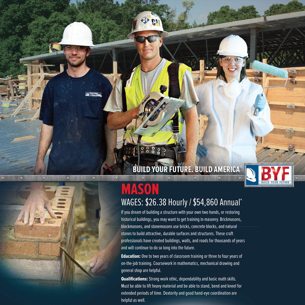 NCCER's tweet photo. #Craft #professional of the week: #mason. Earn $54,860 annually w/ the right credentials. https://t.co/D48AmYfuD6