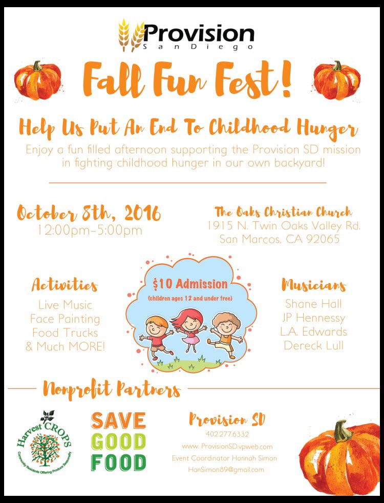 hansimon89's tweet photo. Come have fun and Help feed some kids! #localcauses #supportkids #sandiegoevents #sanmarcos #fallfun #provisionsd https://t.co/wkjumX8HEd