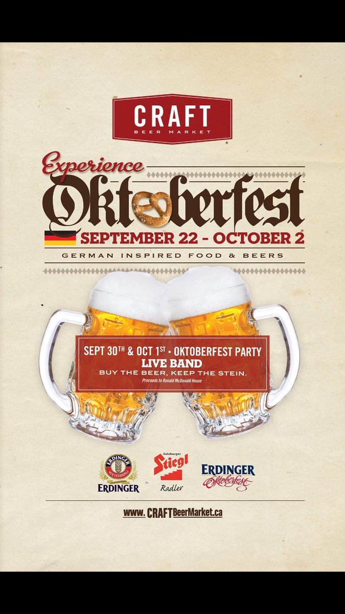 CRAFTbeermarket's tweet photo. Oktoberfest at CRAFT Beer Market!Retweet this post and be entered to win a complimentary party pack for you and your guests!#yycoktoberfest https://t.co/R0gSftjh4Q