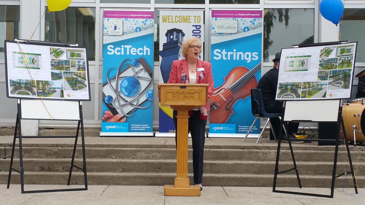 VP4kids's tweet image. @PortCreditSS Principal Mrs Stevens-Lay offers the opening remarks at today&apos;s official court yard opening. @PeelSchools @AlumniPCSS
