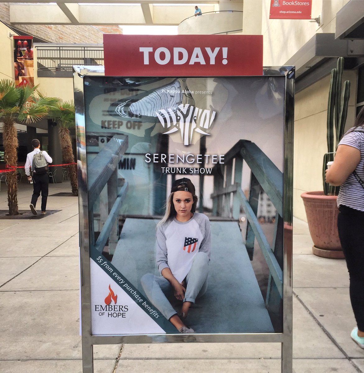 serengetee's tweet photo. Come by the @UofA bookstore today + tomorrow for our trunk show!

$5 from every item purchased will be donated to Embers of Hope. https://t.co/1rAgaDgCJE
