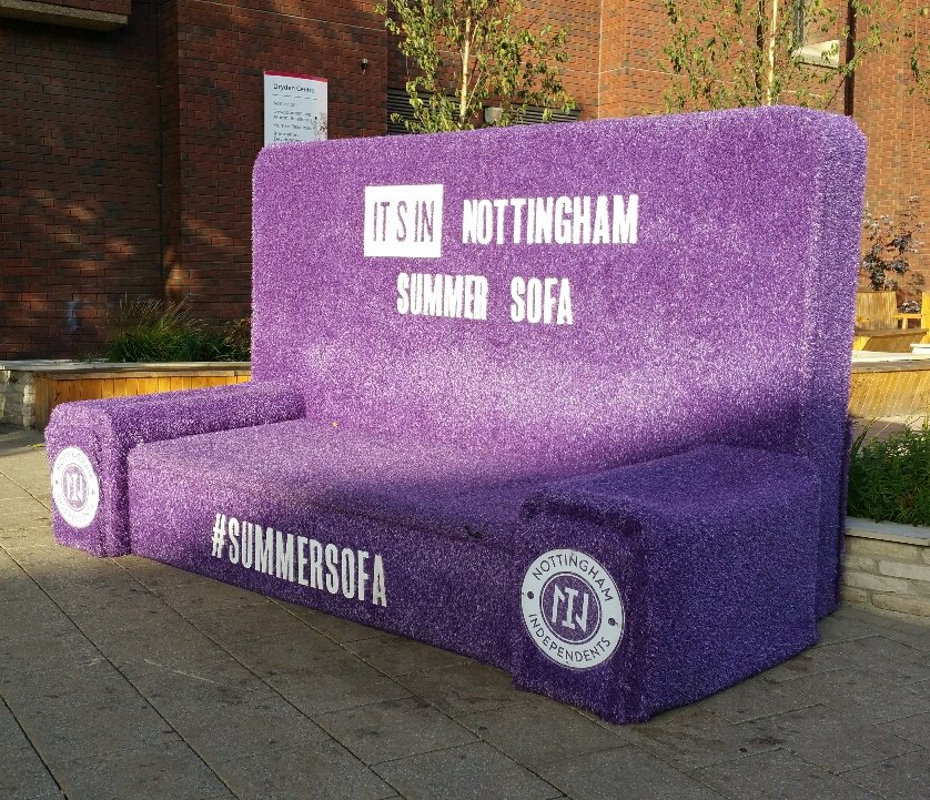 itsinnottingham's tweet photo. The #SummerSofa is near @TrentUni this week! Share your pics on social media using the hashtag and you could win a £50 voucher. https://t.co/8p6gJ6gw83