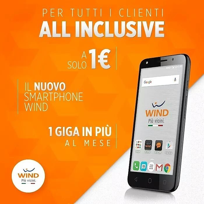 WindSottomarina's tweet photo. Per tutti i clienti All Inclusive, Wind Smart a 1€ al mese senza nessun anticipo. Venite a provarlo in negozio. https://t.co/KBMzeZEjR3