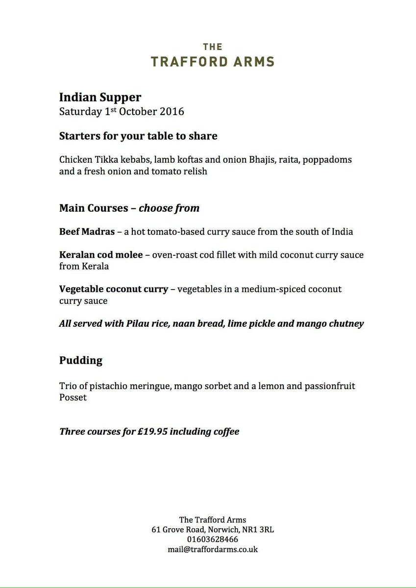 IndianSupper Oct 1st <a href="/icenimagazine/">Iceni Magazine</a> <a href="/AdnamsNorwich/">Adnams Norwich</a> <a href="/enjoynorwich/">EnjoyNorwich™</a> <a href="/FoodNorwich/">Love Norwich Food</a> @FeastNorfolk <a href="/WhatsOnNorwich/">Norwich Events</a> <a href="/norwichresident/">The Norwich Resident</a> <a href="/Norfolk_Events/">Norfolk Events</a>