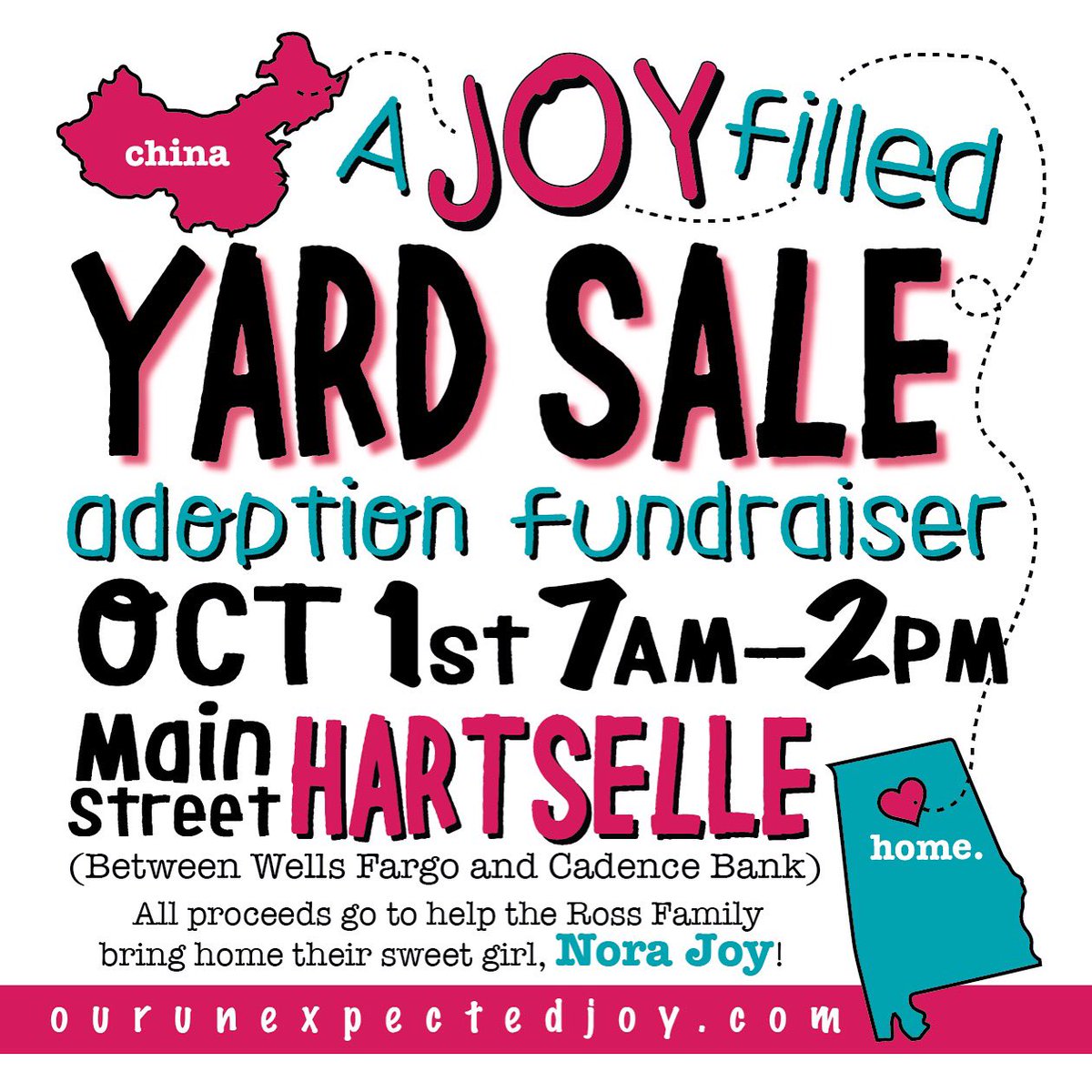 unc356's tweet photo. Some of our awesome friends are hosting a Yard Sale for our adoption! Come by this Saturday (Oct 1) from 7am-2pm. 603 S Main St Hartselle. https://t.co/E894PyisY3