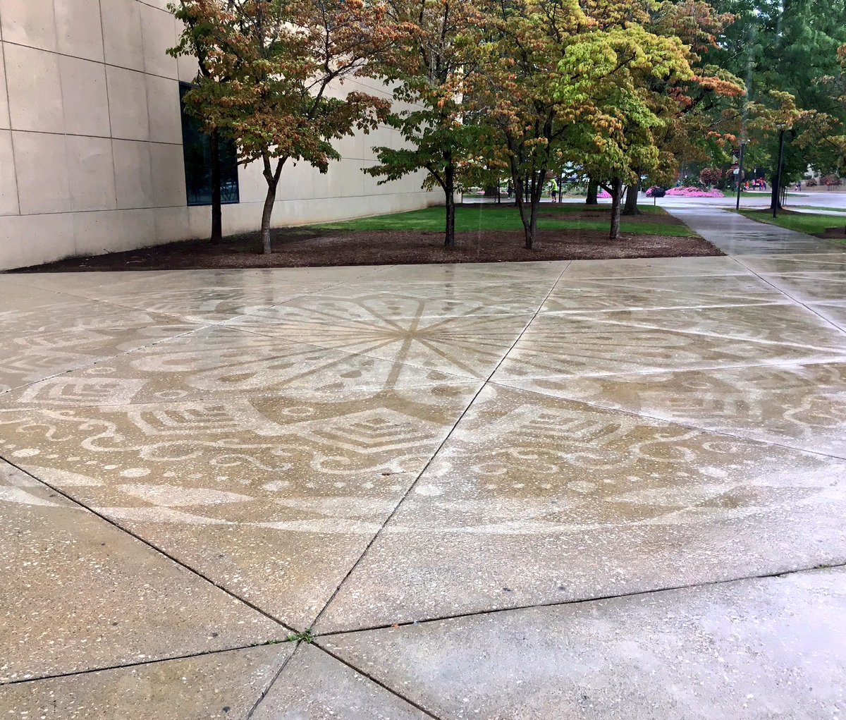 KristyHamArt's tweet photo. It's a rainy day but I used it to my advantage and went searching for IU's sidewalk art. ☔️ #art #rainart #sidewalkart #mandala https://t.co/5AO19vCo6a