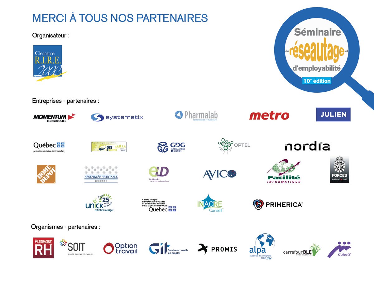 CentreRIRE2000's tweet photo. 19 entreprises présentes aujourd’hui lors du 10e édition du Séminaire ! Si vous n'êtes pas inscrits, joignez-vous à nous à partir de 14h00 https://t.co/3RyyQZAUYC
