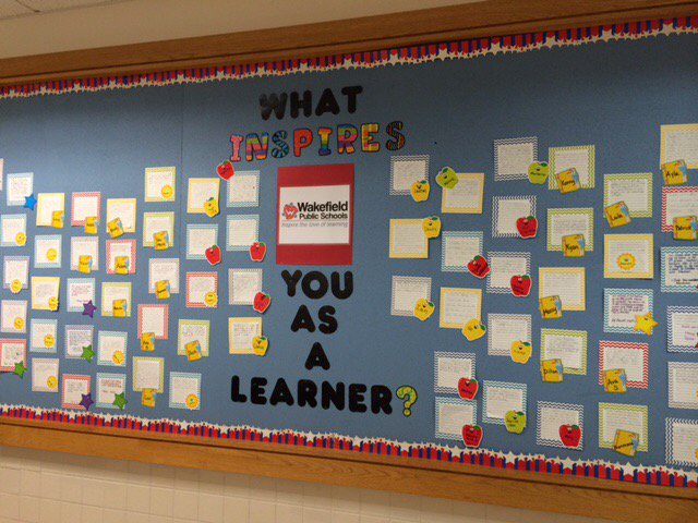 SuptSmithWPS's tweet photo. Students say what inspires them as learners in this display outside Kathy Uva's classroom. WPS Core Values in action! https://t.co/ZY3Y3Amiuw