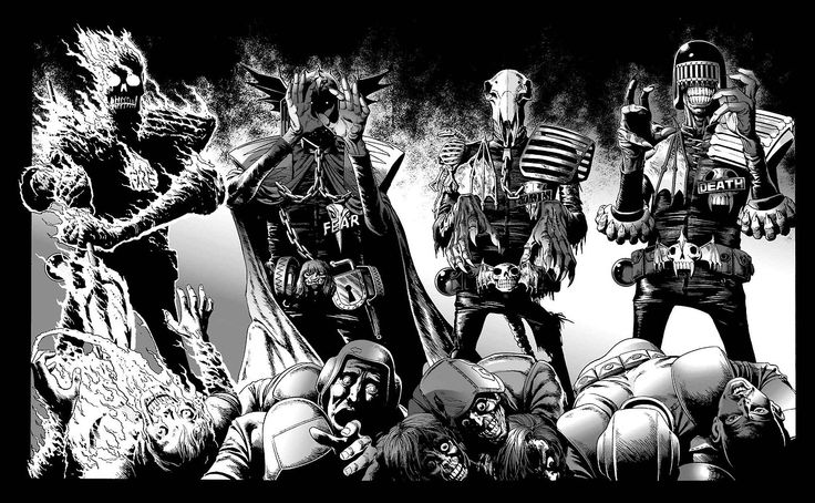 arjayo's tweet image. The Dark Judges, especially as drawn by Brian Bolland, 2nd only to Giger&apos;s Alien as #shityourpantsscary #Prog2000