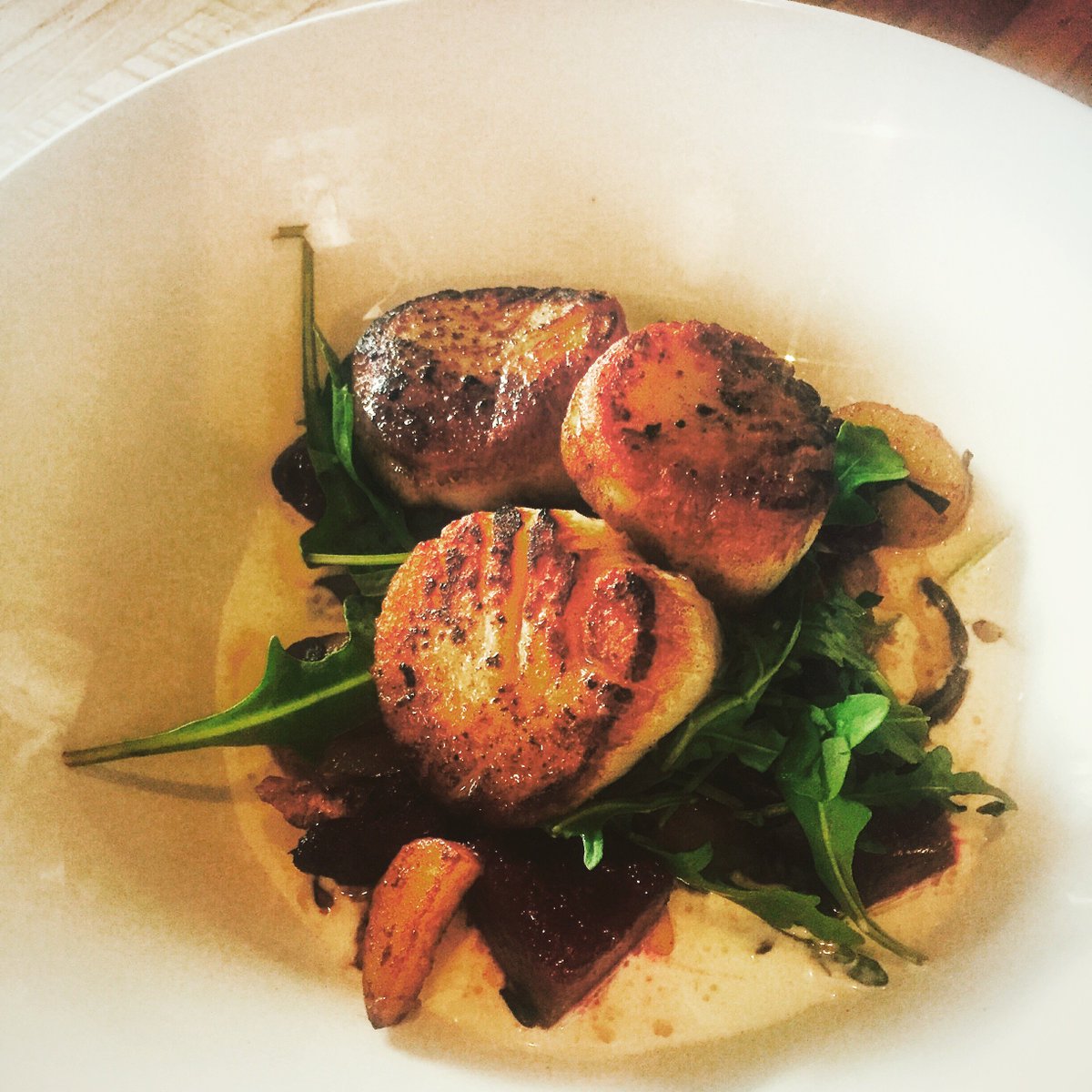 lecosho's tweet photo. #LunchSpecial today Pan Seared Scallops w/Red Flannel Hash &amp; Horseradish Crema, Join us! #lecosho #foodwelike #scallops #harborsteps https://t.co/cbLnkMUzp1