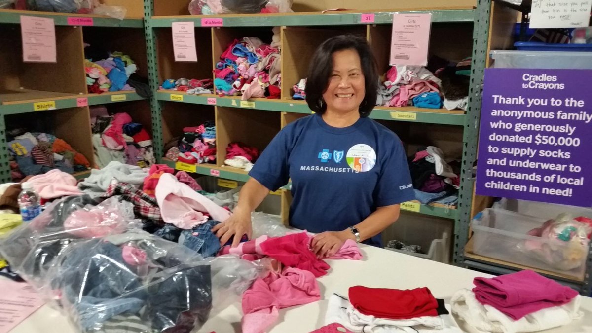 c2cboston's tweet photo. This woman was touched by her experience at #TheGivingFactory today and how fortunate her granddaughter is to have clothing💜. #ServiceDay16 https://t.co/XK6U7RBXHE