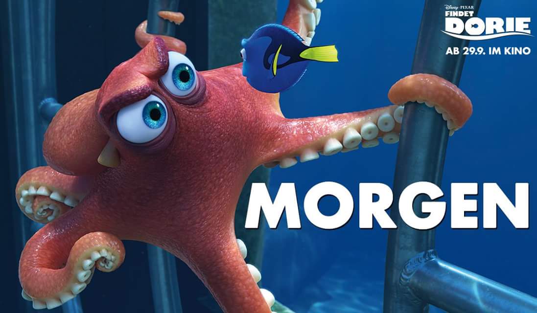 Morgen ist es endlich soweit! #FindetDorie kommt in die Kino's.🎬

Seid ihr dabei?! 

#DontWorryBeDorie #FindingDory 🐳🐟🐙