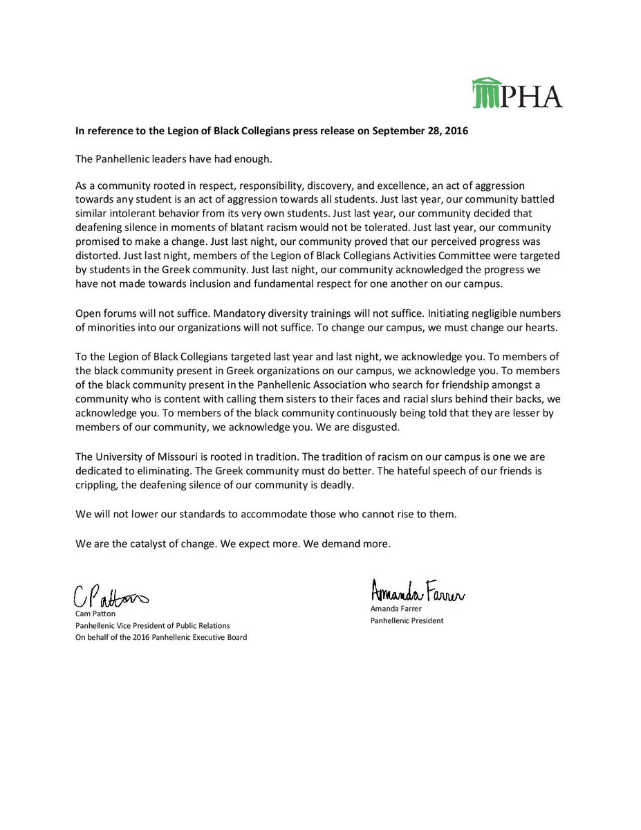 MizzouPHA's tweet photo. Please view our statement in reference to @MizzouLBC's harassment on our campus. https://t.co/kAEMQXszA0