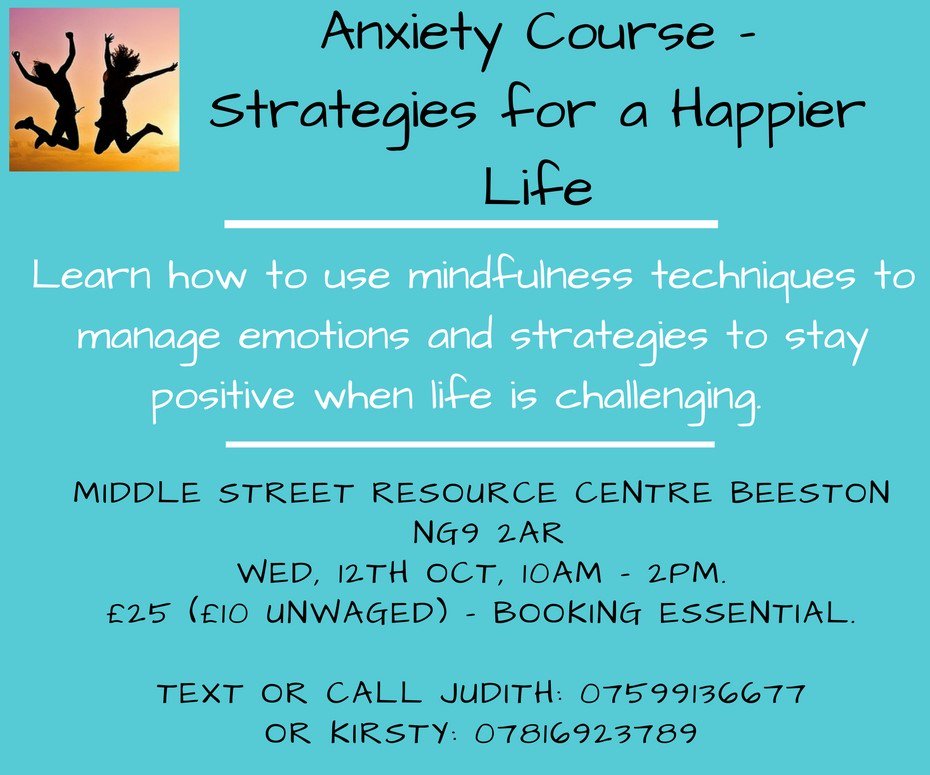 Bluebelltherapy's tweet photo. Needs some ways to manage anxiety?  Get in touch if you'd like a place on our new course!   #anxiety #nottingham #mindfulnessbeeston https://t.co/J6HbPoi5sM