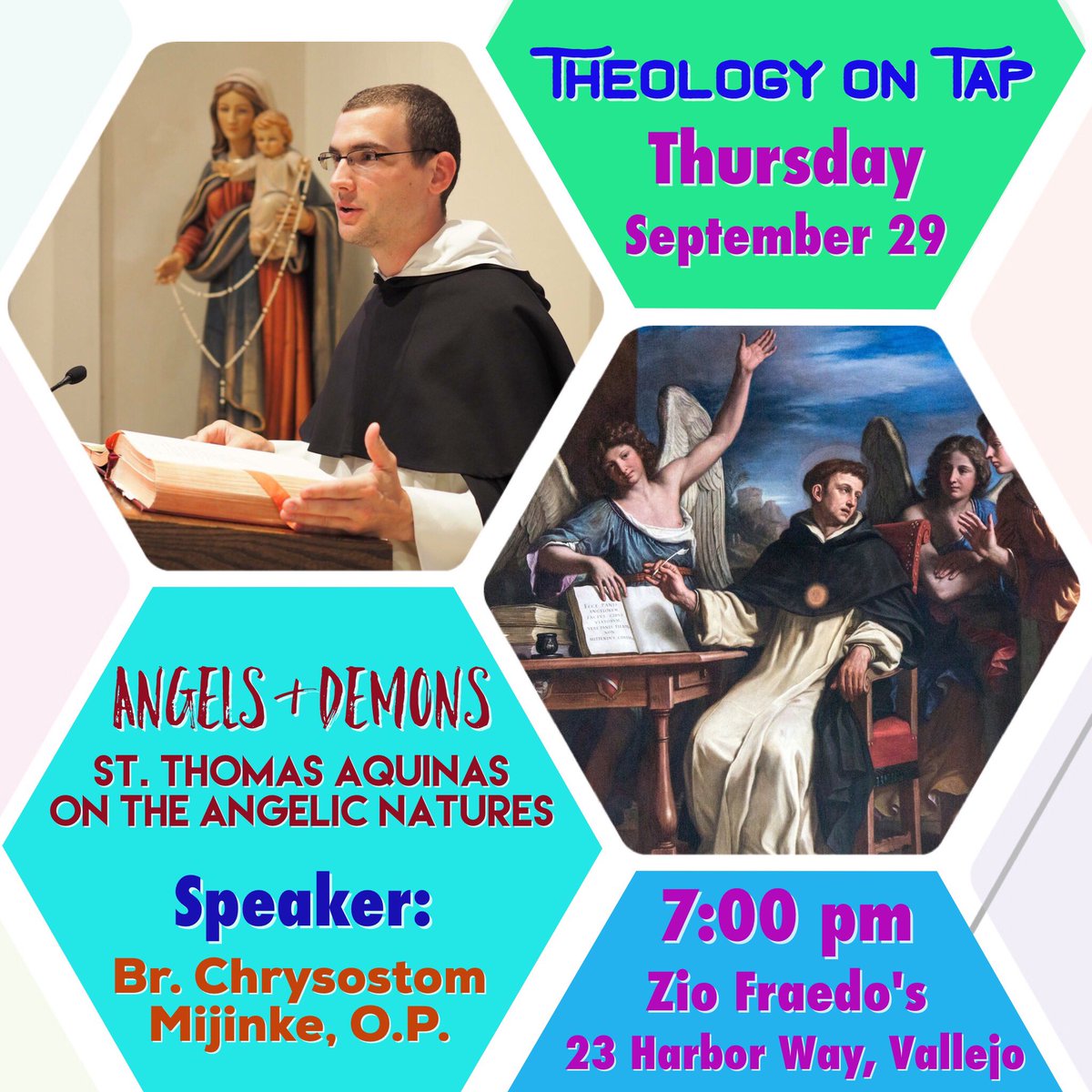scsyam's tweet photo. #TheologyOnTap TOMORROW!  Br. Chrysostom will be talking about angels, demons, and St. Thomas Aquinas.  See you there! https://t.co/H7uNgJPM9L