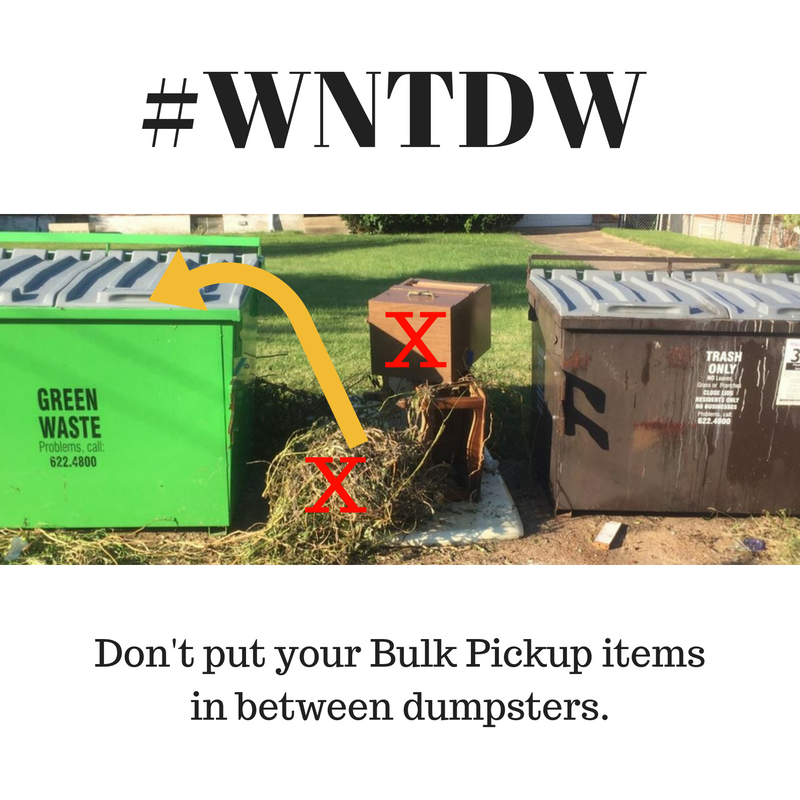 STLCityRecycles's tweet photo. #WhatNOTToDoWeds (1) Don't put bulk between dumpsters! Put bulk items behind your home, but away from any dumpsters. #GoBlue #Recycle4TheLou https://t.co/rejazHMBf5