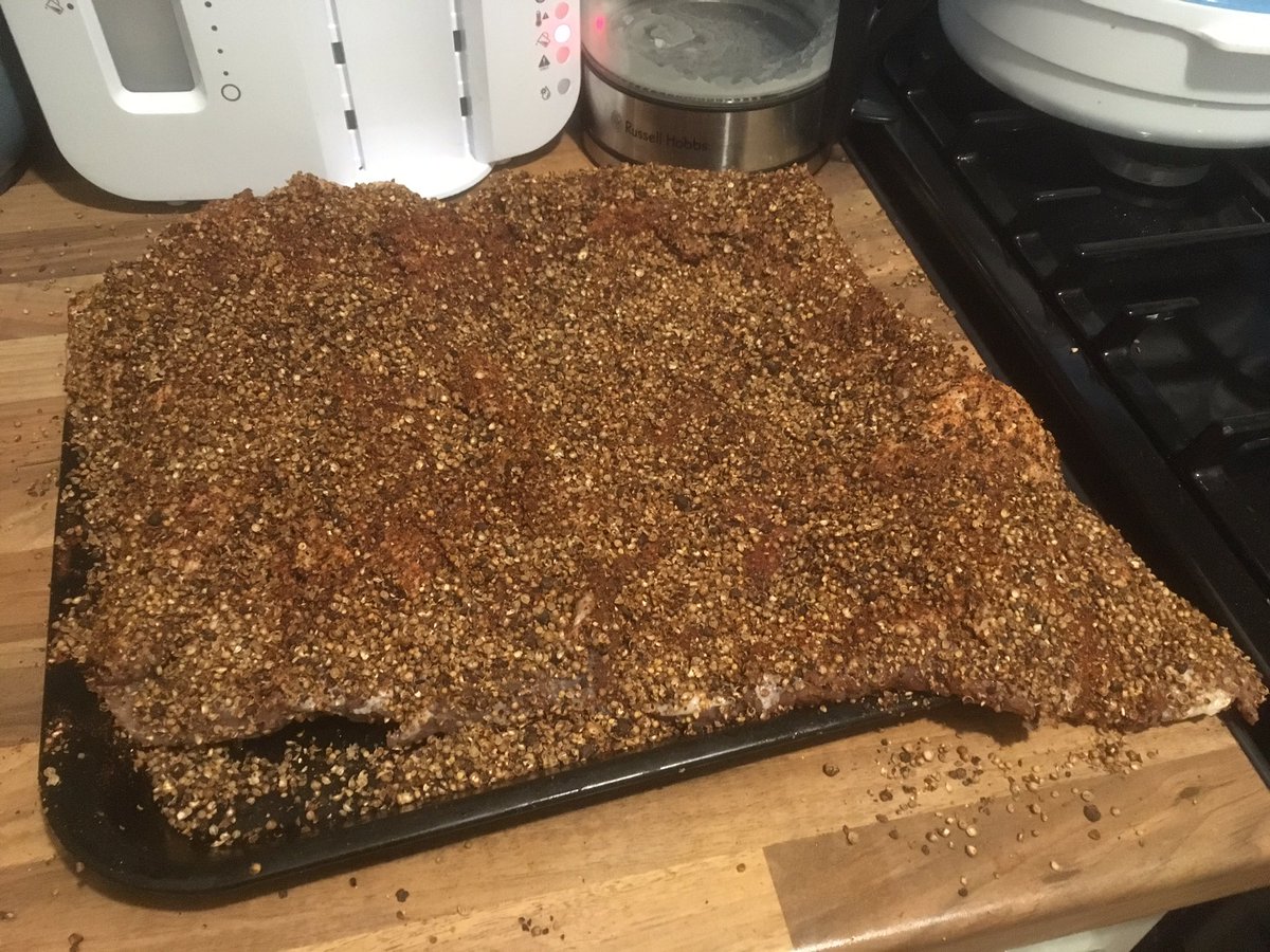 Brisket cured and rubbed and about to be #smoked