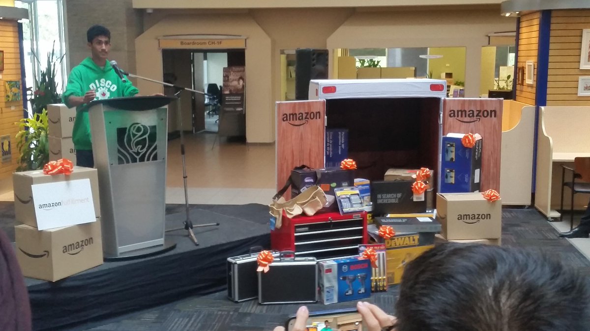 CityBrampton's tweet photo. #TodayinBrampton Members of the Brampton Robotics Club thanking #amazondistribution for very generous donation https://t.co/dy2s0hhHT9