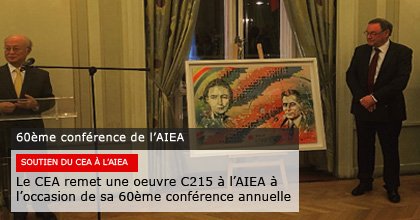CEA_Officiel's tweet photo. 60 ans de soutien du CEA à l'@iaeaorg illustré par le don d'une oeuvre d'art durant sa 60e Conf. Générale /#IAEACG https://t.co/QlF1pdMZzZ https://t.co/G5Ydvt1WMZ