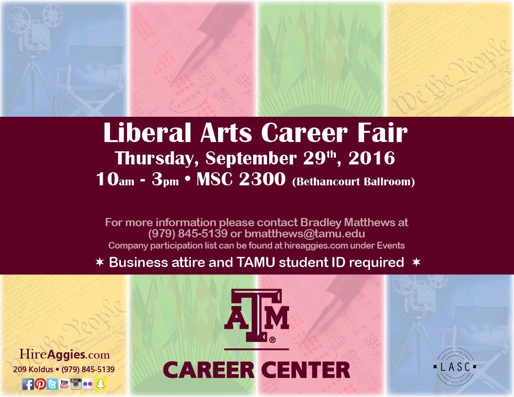 tamucareer's tweet photo. Liberal Arts Career Fair tomorrow !!! Come meet some company and gain experiences with your fellow Ags! #befearless #hireaggies https://t.co/T8vLo3uDIs