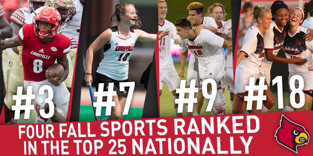 GoCards's tweet photo. Not a bad week in the polls for #UofL sports.

🏈 Football - No. 3
🏑 Field Hockey - No. 7
⚽️ Men's Soccer - No. 9
⚽️ Women's Soccer - No. 18 https://t.co/1OFiRL3yq5