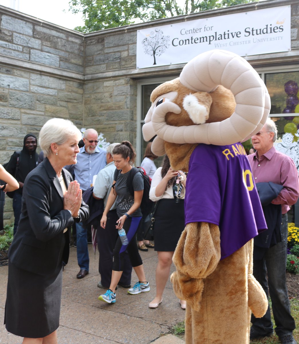 WCUofPA's tweet photo. Namaste @carolyncomitta!! Thank you for welcoming the campus to our new @WCU_CenterForCS today #RAMaste #MellowRam https://t.co/LZiDUP7sxV