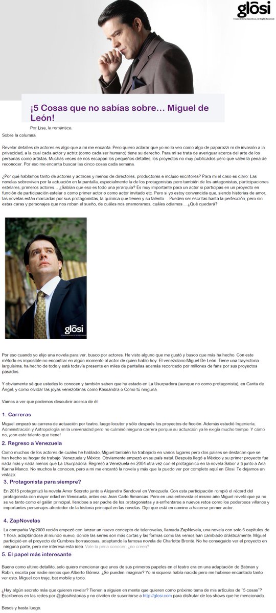 angfammiguel's tweet photo. Nuestro querido @MDeLeon_Oficial en publicación del site #Glosi ... Esas fotos están mas que perfectas. #Publicación #MiguelDeLeón en #Glosi https://t.co/5leDSuH1vZ
