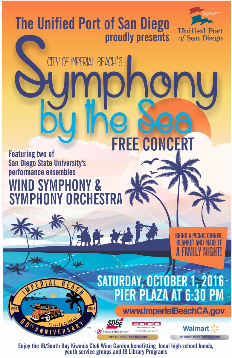 CityofIB's tweet photo. Are you ready for @CityofIB's Symphony by the Sea, this SAT, Oct. 1 @ 6:30 PM at Pier Plaza?  See you there!  @portofsandiego #IHeartIB https://t.co/jww37pLFGD