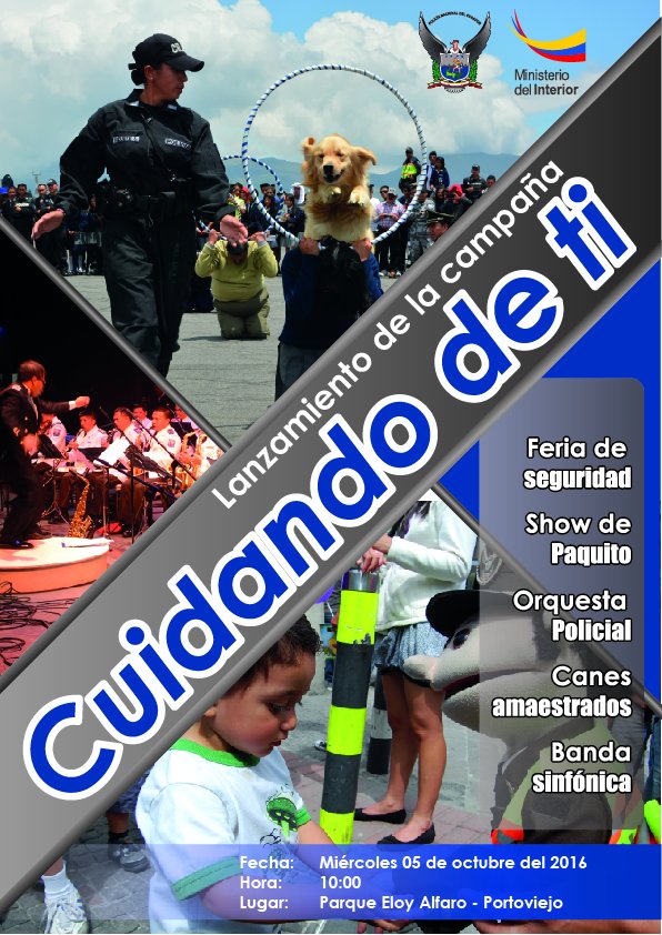 PoliciaEcuador's tweet photo. Te invitamos a presentación campaña #CuidandoDeTi, este 5/Oct/16, parque Eloy Alfaro de #Portoviejo. https://t.co/ZkANzsqMOa