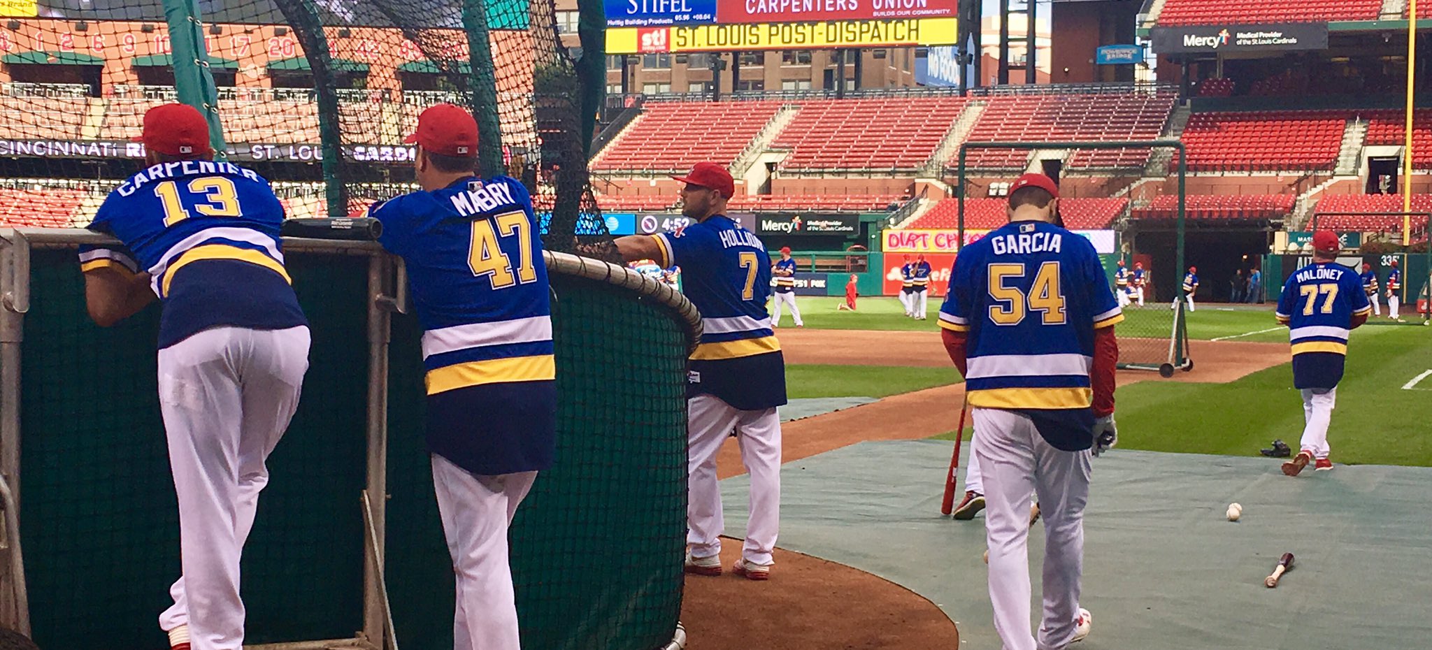 St. Louis Cardinals on X: Check out the Blues-themed BP jerseys