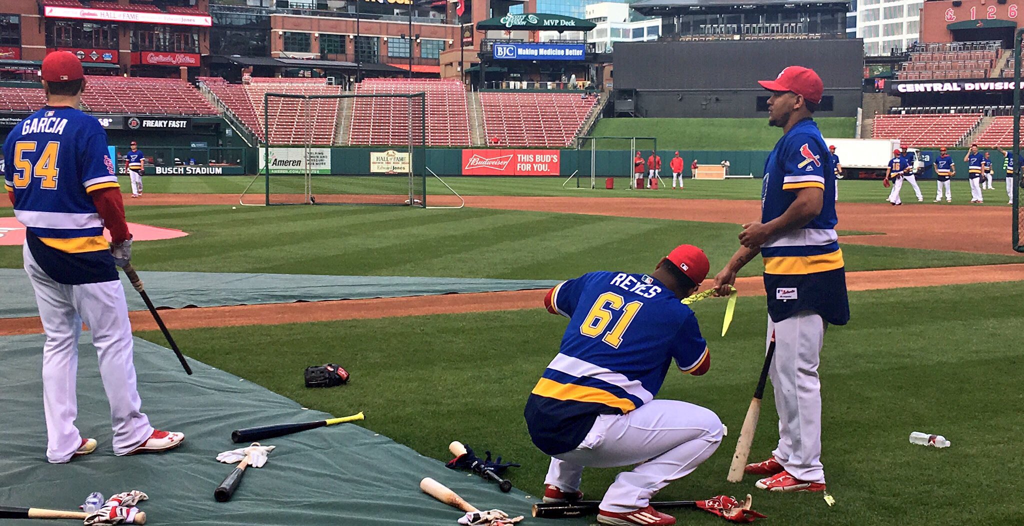 St. Louis Cardinals on X: Check out the Blues-themed BP jerseys