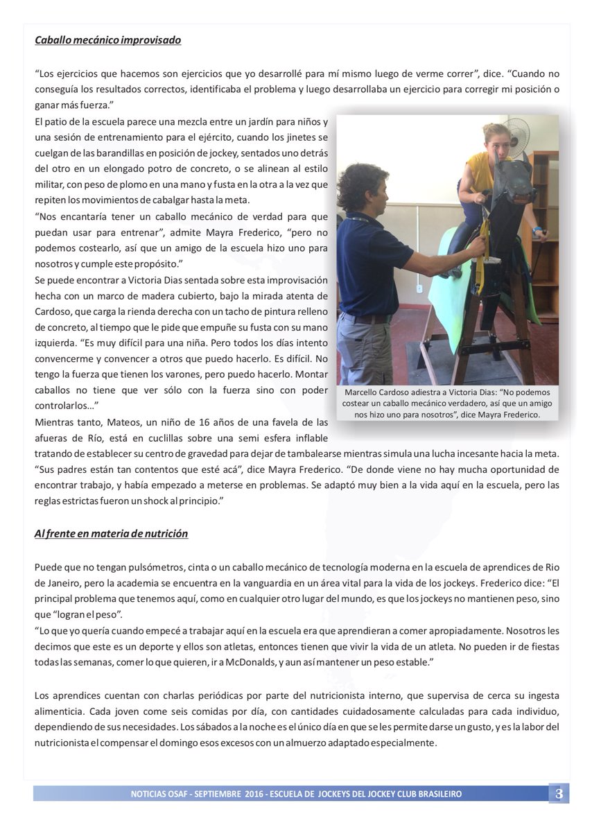 osafweb's tweet photo. Destacada nota a la Escuela de Aprendices del Jockey Club Brasileiro. https://t.co/zEd1Y8FCWi