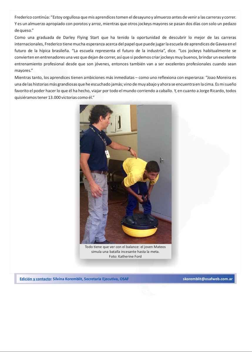 osafweb's tweet photo. Destacada nota a la Escuela de Aprendices del Jockey Club Brasileiro. https://t.co/zEd1Y8FCWi