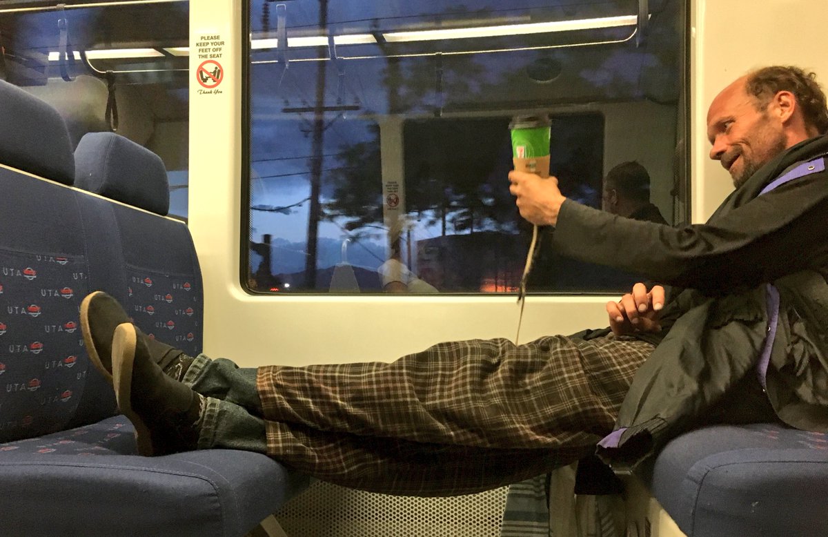UtaFeet's tweet photo. #drunk #homeless guy
#KickingBack #Likeaboss
#feetonseat #feetontheseat #utafeet #uta #trax #utatrax #train https://t.co/2rys1e0kdT