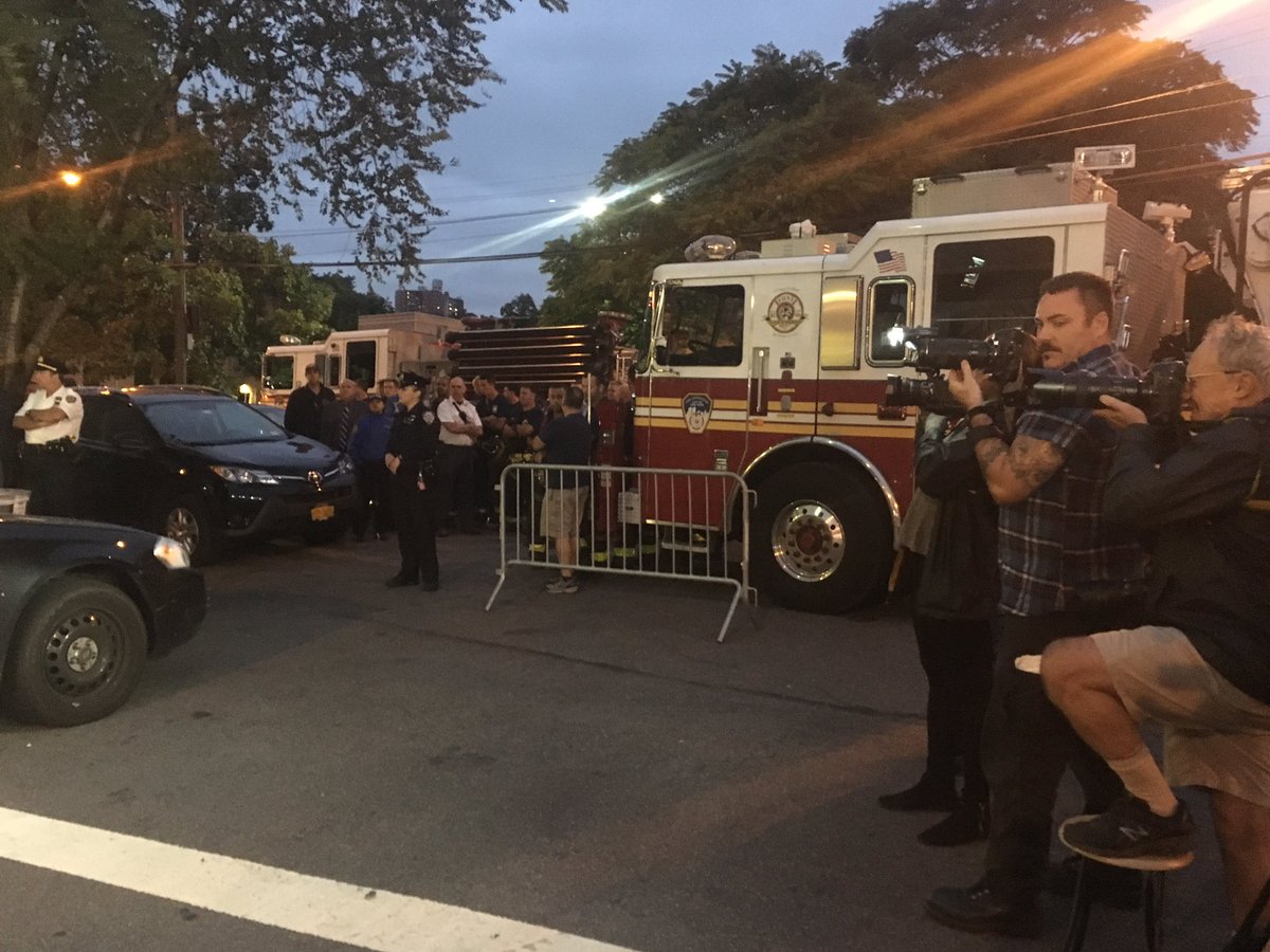 JLaytonTV's tweet photo. Members of @FDNY gathered outside the 50th Precinct to see Garivaldi Castillo walked to patrol car in handcuffs @CBSNewYork #BronxExplosion https://t.co/H9niRlehJt